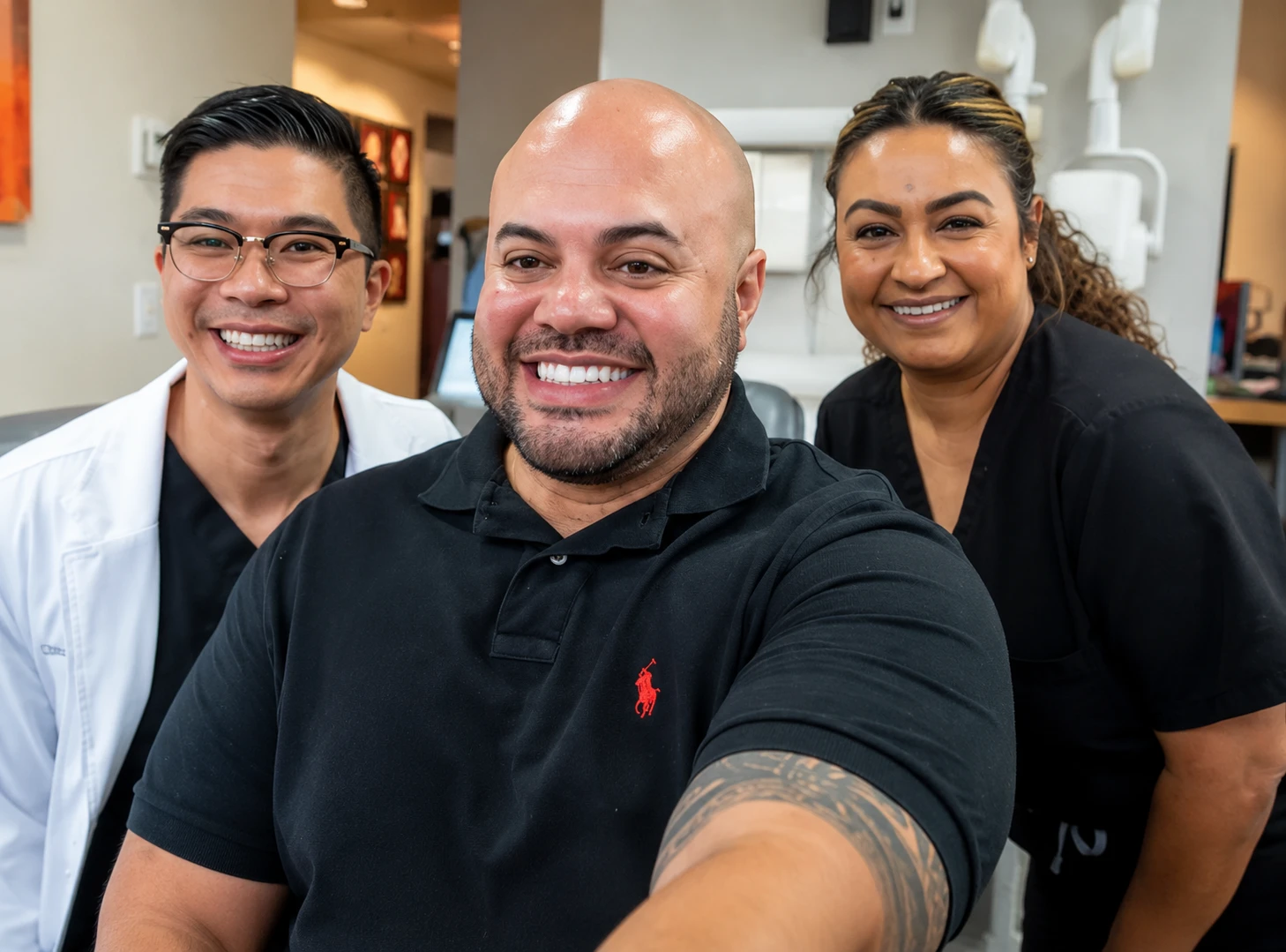 Cosmetic dentistry patient smiling with the Young Dental team in Upland