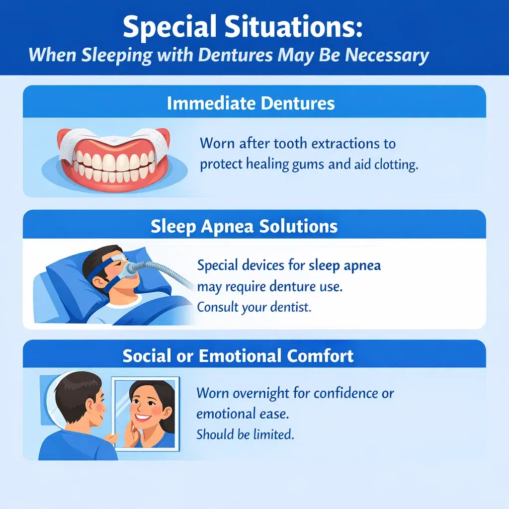 special situations when sleeping with dentures necessary